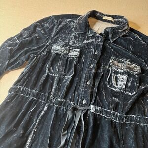 Coldwater Creek Crushed Velvet Shirt Dress Womens Large Blue Button Whimsigoth